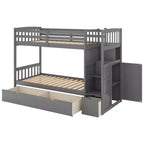 Lits superposés jumeaux avec escalier et tiroirs pour enfants, lits superposés en bois jumeaux avec escalier et armoire de rangement