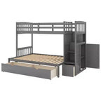 Lits superposés jumeaux avec escalier et tiroirs pour enfants, lits superposés en bois jumeaux avec escalier et armoire de rangement