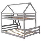 Lit superposé double sur plein en bois, Cadre de lit maison en bois massif avec échelle intégrée, Convertible en 2 lits, Lit superposé bas pour enfants et adolescents