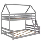 Lit superposé double sur plein en bois, Cadre de lit maison en bois massif avec échelle intégrée, Convertible en 2 lits, Lit superposé bas pour enfants et adolescents