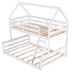 Lit superposé double sur plein en bois, Cadre de lit maison en bois massif avec échelle intégrée, Convertible en 2 lits, Lit superposé bas pour enfants et adolescents