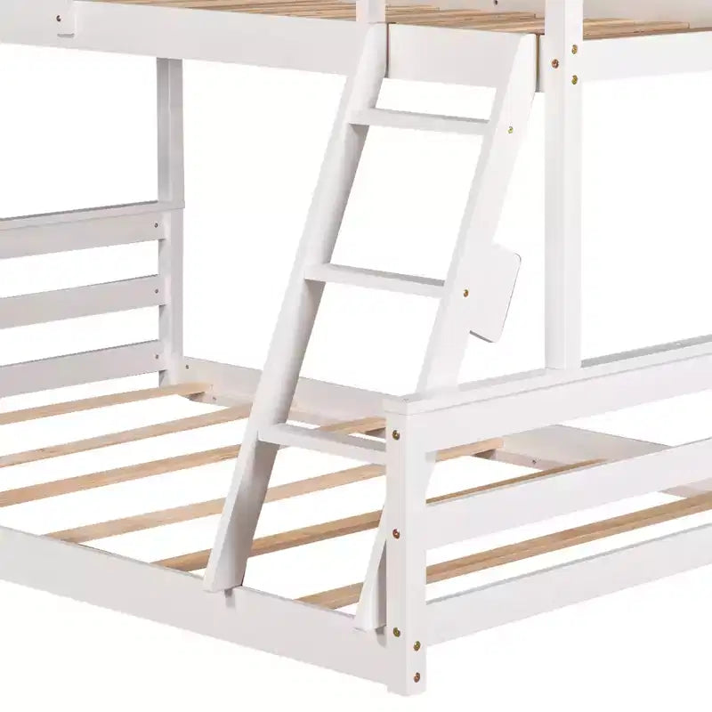 Lit superposé double sur plein en bois, Cadre de lit maison en bois massif avec échelle intégrée, Convertible en 2 lits, Lit superposé bas pour enfants et adolescents