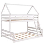 Lit superposé double sur plein en bois, Cadre de lit maison en bois massif avec échelle intégrée, Convertible en 2 lits, Lit superposé bas pour enfants et adolescents