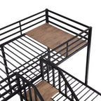 Lits superposés triples en forme de L pour 3 enfants, lits superposés en métal avec escalier de rangement et étagères