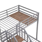 Lits superposés triples en forme de L pour 3 enfants, lits superposés en métal avec escalier de rangement et étagères