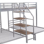 Lits superposés triples en forme de L pour 3 enfants, lits superposés en métal avec escalier de rangement et étagères