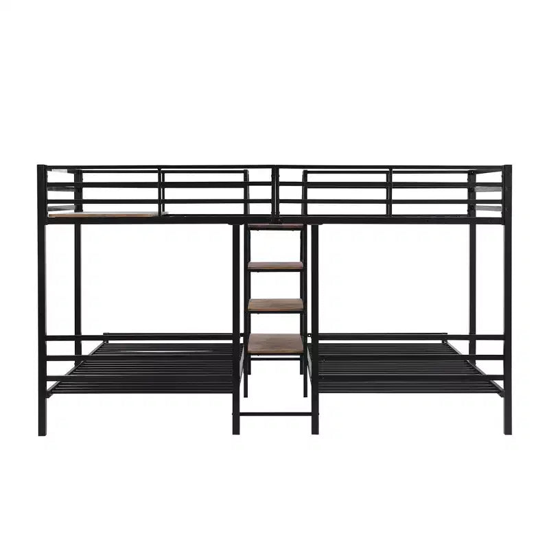 Lits superposés triples en forme de L pour 3 enfants, lits superposés en métal avec escalier de rangement et étagères