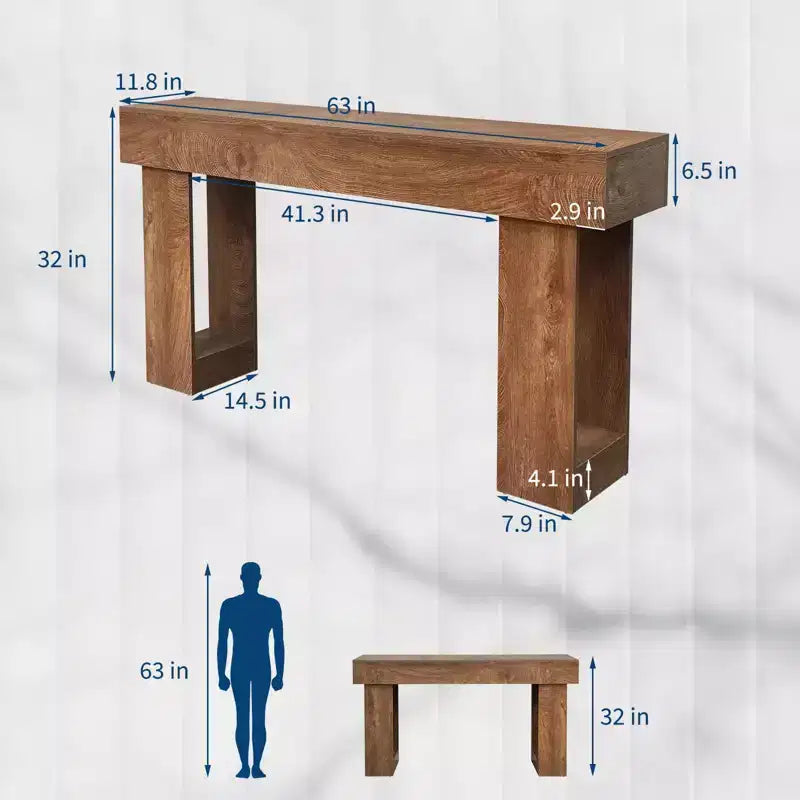 Console en bois massif pour entrée, Table de canapé de style ferme de 63 pouces pour l'arrière du canapé, Tables d'appoint rectangulaires pour salon, couloir, foyer