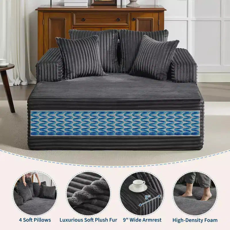 Chaise longue de 155 cm, canapé rembourré extra-large et surdimensionné avec oreillers, canapé de lecture fauteuils en fausse fourrure moelleuse Canapés nuage
