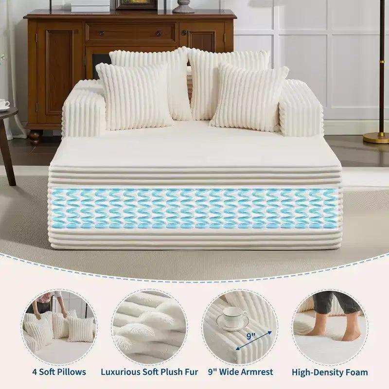 Chaise longue de 155 cm, canapé rembourré extra-large et surdimensionné avec oreillers, canapé de lecture fauteuils en fausse fourrure moelleuse Canapés nuage