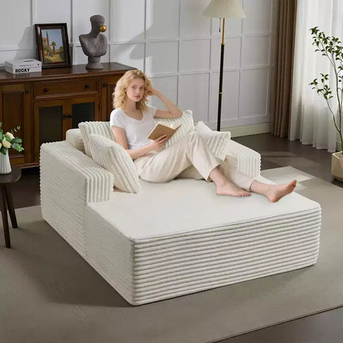 61'' Chaise Lounge Chair, Extra-Wide Oversized Comfy Upholstered Sofa with Pillows, Sofa Couch Reading Chairs Plush Faux Fur Cloud Sofas Couches