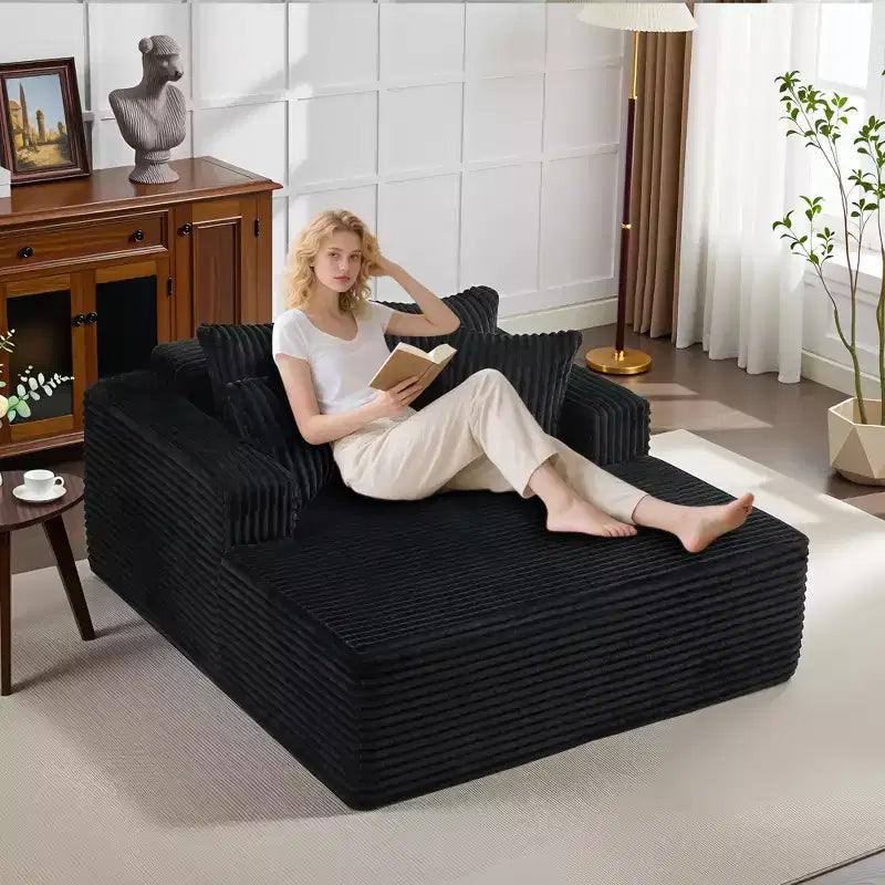 Chaise longue de 155 cm, canapé rembourré extra-large et surdimensionné avec oreillers, canapé de lecture fauteuils en fausse fourrure moelleuse Canapés nuage