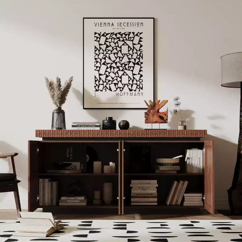 GDFStudio Orin 58.3 Buffet de Salle à Manger Moderne Texturé avec 4 Portes et 2 Étagères