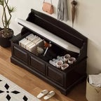 Banc de rangement pour chaussures GDFStudio Ruth de style moderne du milieu du siècle avec rangement dissimulé et coussin en lin