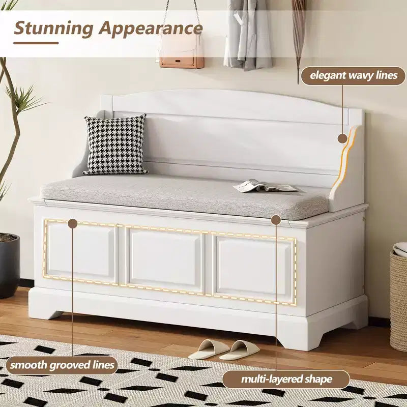 Banc de rangement pour chaussures GDFStudio Ruth de style moderne du milieu du siècle avec rangement dissimulé et coussin en lin