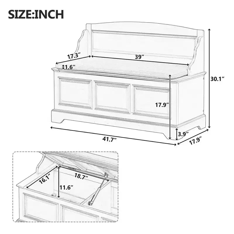Banc de rangement pour chaussures GDFStudio Ruth de style moderne du milieu du siècle avec rangement dissimulé et coussin en lin