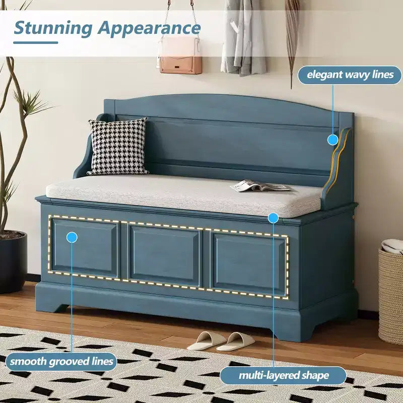 Banc de rangement pour chaussures GDFStudio Ruth de style moderne du milieu du siècle avec rangement dissimulé et coussin en lin