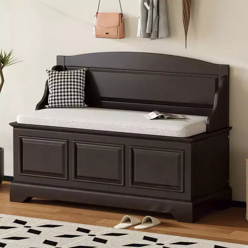 Banc de rangement pour chaussures GDFStudio Ruth de style moderne du milieu du siècle avec rangement dissimulé et coussin en lin