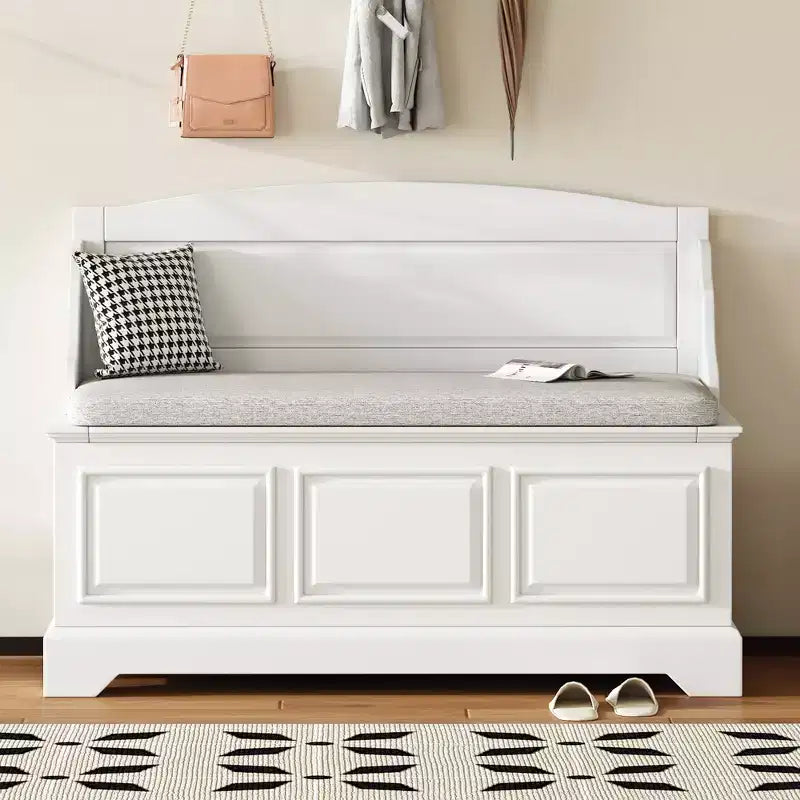 Banc de rangement pour chaussures GDFStudio Ruth de style moderne du milieu du siècle avec rangement dissimulé et coussin en lin