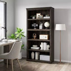 Bibliothèque de ferme à 5 étagères, avec rangement, étagères ouvertes, étagères de rangement, bibliothèques en bois de 81 cm de large pour bureau, bibliothèque
