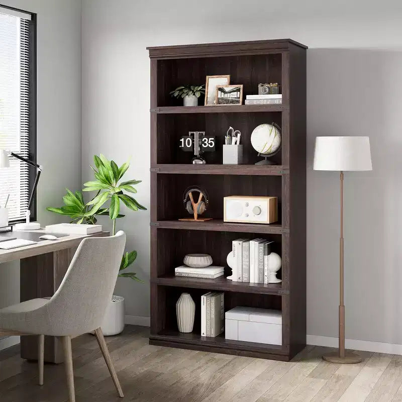 Bibliothèque de ferme à 5 étagères, avec rangement, étagères ouvertes, étagères de rangement, bibliothèques en bois de 81 cm de large pour bureau, bibliothèque