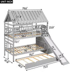 Lits superposés maison jumeaux avec toboggan, lit superposé jumeau avec escaliers de rangement et lit gigogne, lits superposés en bois pour enfants avec toit et fenêtre