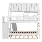 Lits superposés maison jumeaux avec toboggan, lit superposé jumeau avec escaliers de rangement et lit gigogne, lits superposés en bois pour enfants avec toit et fenêtre