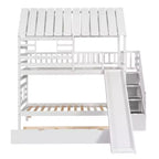 Lits superposés maison jumeaux avec toboggan, lit superposé jumeau avec escaliers de rangement et lit gigogne, lits superposés en bois pour enfants avec toit et fenêtre