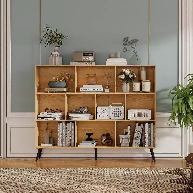 COZONY Étagère 10 cubes à 3 niveaux avec 5 pieds en fer, étagère de rangement ouverte autoportante en bois pour la maison, le bureau, le salon, la chambre