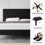 Lit plateforme king size capitonné avec tête de lit réglable, touffeté, sommier à lattes, montage facile