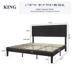 Lit plateforme king size capitonné avec tête de lit réglable, touffeté, sommier à lattes, montage facile