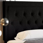 Lit plateforme king size capitonné avec tête de lit réglable, touffeté, sommier à lattes, montage facile