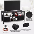 Meuble TV COZONY pour téléviseur 50 pouces, centre de divertissement avec tiroirs en tissu et étagères ouvertes, unité de rangement pour salon, chambre, entrée