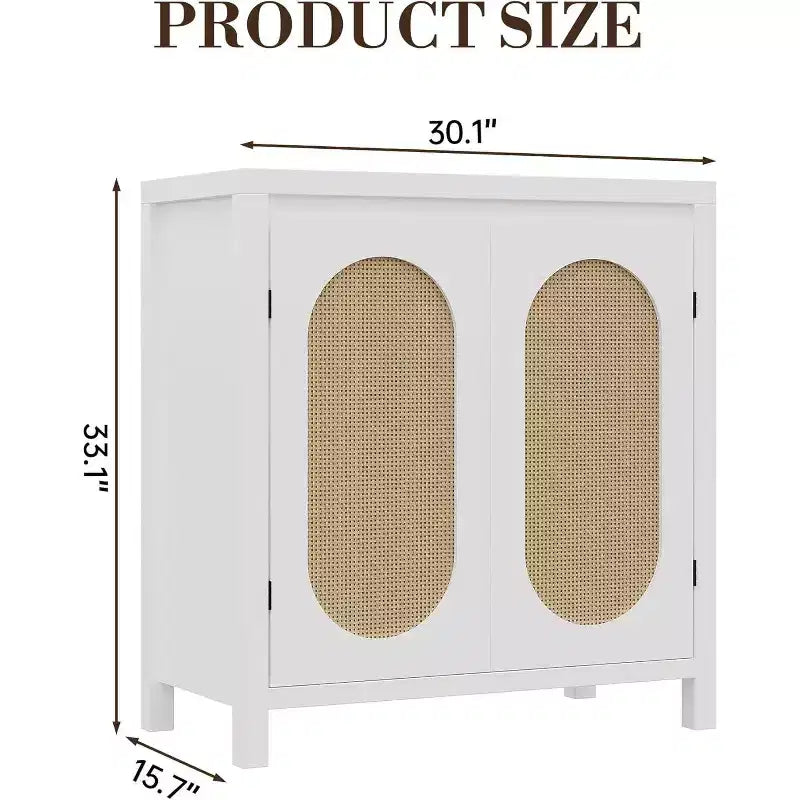 COZONY 30 Buffet bahut en rotin style Mid-Century avec étagères réglables, meuble de rangement rétro pour salon ou salle à manger