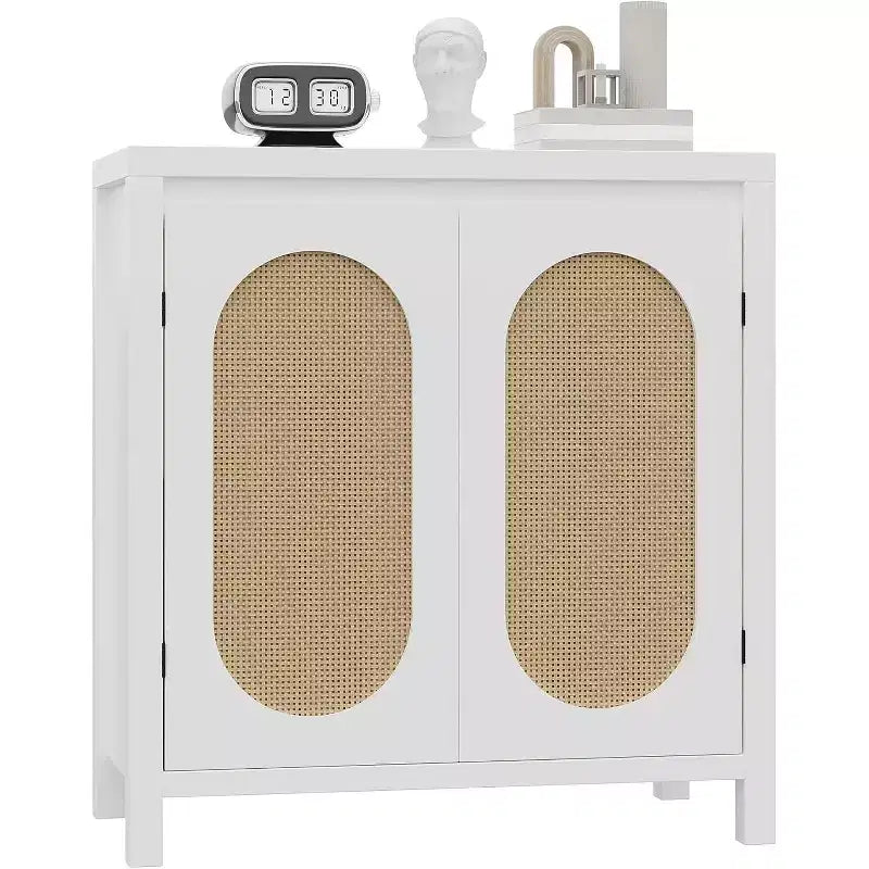 COZONY 30 Buffet bahut en rotin style Mid-Century avec étagères réglables, meuble de rangement rétro pour salon ou salle à manger