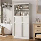 Meuble de Rangement Salle de Bain Haut de 129 cm, Meuble Bas Autonome avec 2 Tiroirs, Meuble de Rangement pour Salon Cuisine Salle de Bain