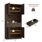 Meuble de rangement haut de cuisine de 178 cm, meuble de rangement en bois cannelé avec étagères réglables, meuble de rangement de salle de bain autoportant