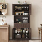 Meuble de rangement haut de cuisine de 178 cm, meuble de rangement en bois cannelé avec étagères réglables, meuble de rangement de salle de bain autoportant