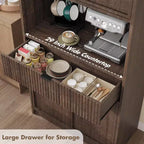 Meuble de rangement haut de cuisine de 178 cm, meuble de rangement en bois cannelé avec étagères réglables, meuble de rangement de salle de bain autoportant