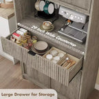Meuble de rangement haut de cuisine de 178 cm, meuble de rangement en bois cannelé avec étagères réglables, meuble de rangement de salle de bain autoportant