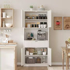 Meuble de rangement haut de cuisine de 178 cm, meuble de rangement en bois cannelé avec étagères réglables, meuble de rangement de salle de bain autoportant