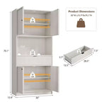 Meuble de rangement haut de cuisine de 178 cm, meuble de rangement en bois cannelé avec étagères réglables, meuble de rangement de salle de bain autoportant