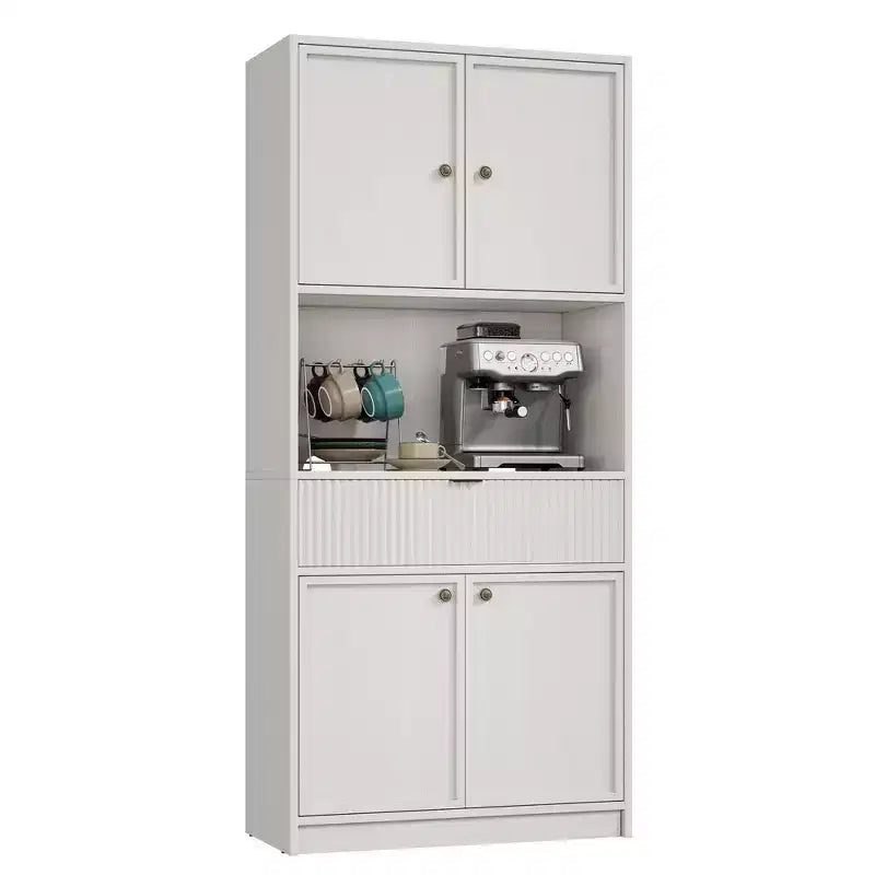 Meuble de rangement haut de cuisine de 178 cm, meuble de rangement en bois cannelé avec étagères réglables, meuble de rangement de salle de bain autoportant