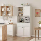 Meuble de rangement haut de cuisine de 178 cm, meuble de rangement en bois cannelé avec étagères réglables, meuble de rangement de salle de bain autoportant