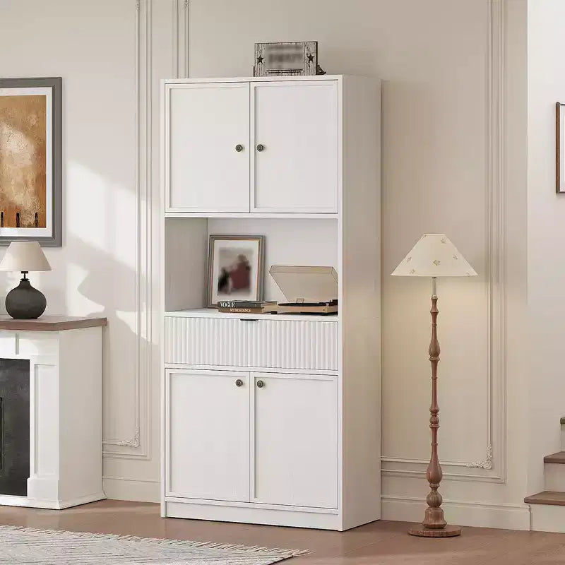 Meuble de rangement haut de cuisine de 178 cm, meuble de rangement en bois cannelé avec étagères réglables, meuble de rangement de salle de bain autoportant
