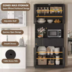Meuble de rangement haut de cuisine de 178 cm, meuble de rangement en bois cannelé avec étagères réglables, meuble de rangement de salle de bain autoportant
