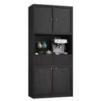 Meuble de rangement haut de cuisine de 178 cm, meuble de rangement en bois cannelé avec étagères réglables, meuble de rangement de salle de bain autoportant