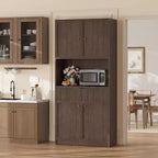 Meuble de rangement haut de cuisine de 178 cm, meuble de rangement en bois cannelé avec étagères réglables, meuble de rangement de salle de bain autoportant