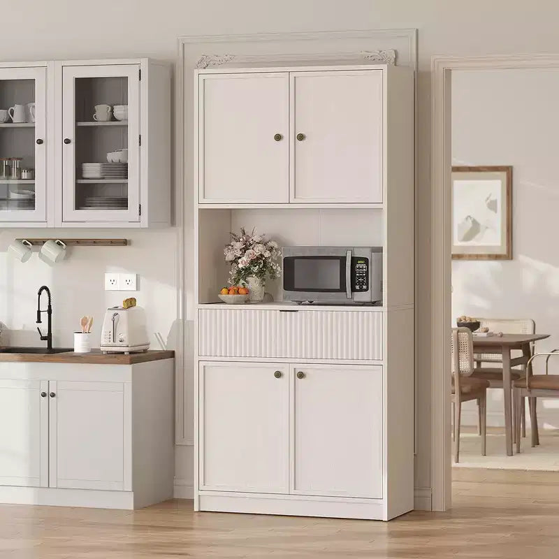 Meuble de rangement haut de cuisine de 178 cm, meuble de rangement en bois cannelé avec étagères réglables, meuble de rangement de salle de bain autoportant