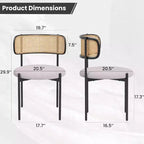 Chaises de salle à manger modernes rembourrées, lot de 4, dossier en rotin, chaises d'appoint de cuisine avec pieds en métal, rose